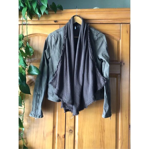 Free People Coated Denim & Knit Sweater Draped Front Moto Jacket 8 - Picture 6 of 15